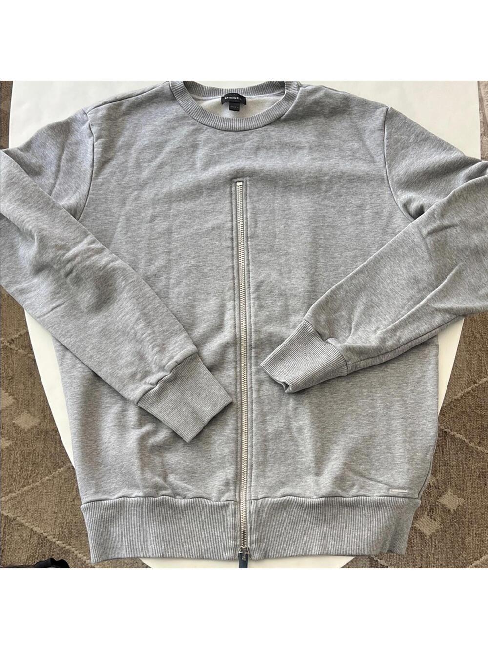 DIESEL S-EZRA Men's Front Zipper Moto Gray Crewneck Sweatshirt XL $259